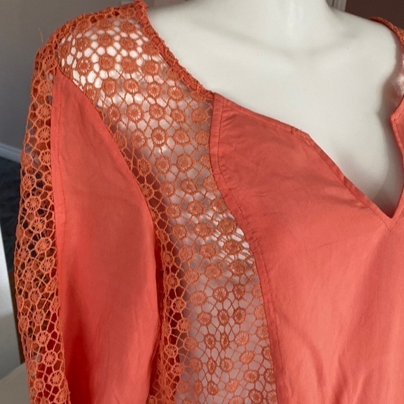 SOLITAIRE boho eyelet boho crochet tunic top orange size S - Picture 5 of 11